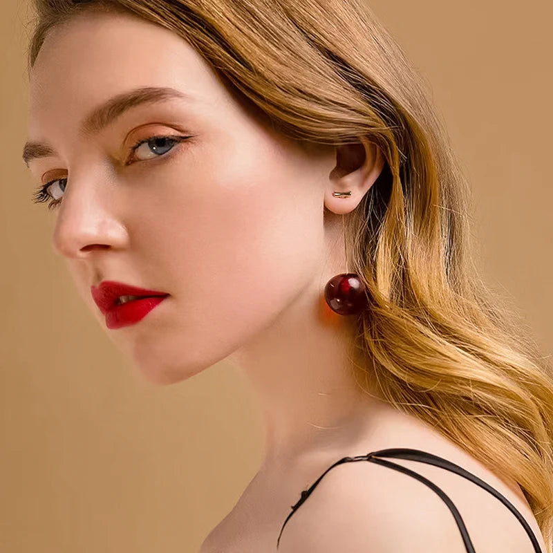 Luafo Red Cherry Earrings with Charm Pendant - Small, Fresh, and Lovely Fruit Jewelry"