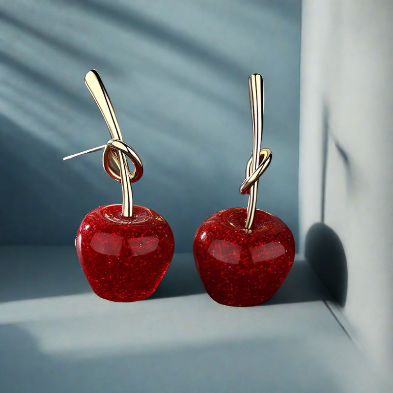 Luafo Red Cherry Earrings with Charm Pendant - Small, Fresh, and Lovely Fruit Jewelry"