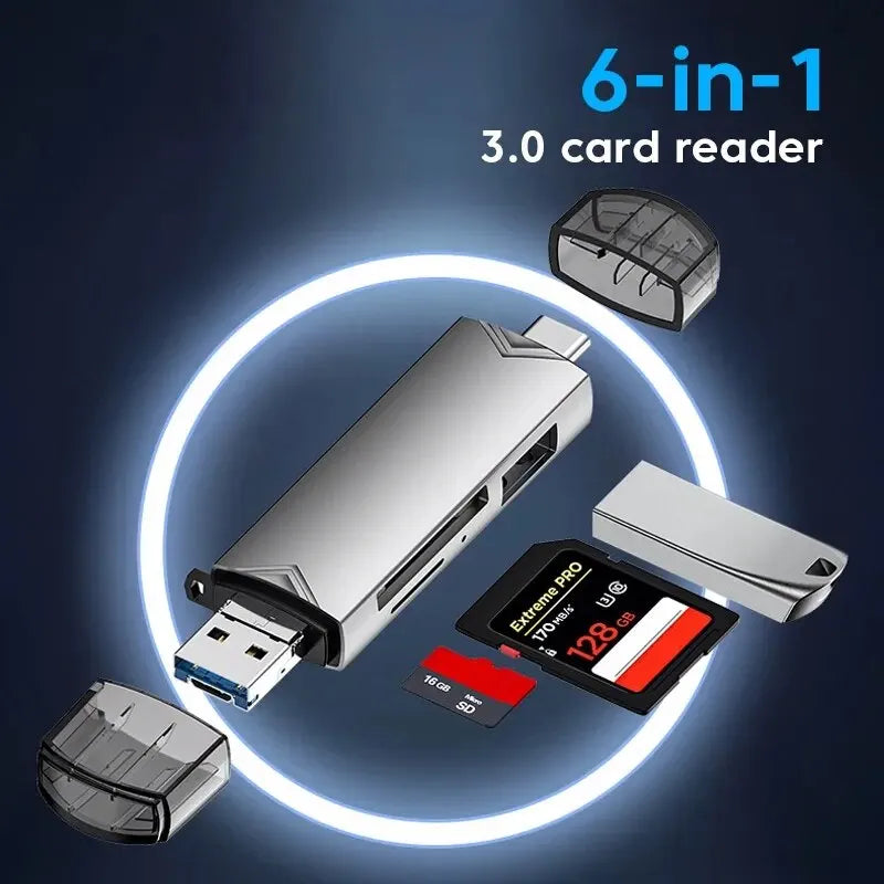 6 In 1 Multifunction Usb 3.0 Card Reader U Disk Type C/Micro Usb/Tf/Sd Flash Drive Memory Card Reading Adapter Phone Accessories - Luafo