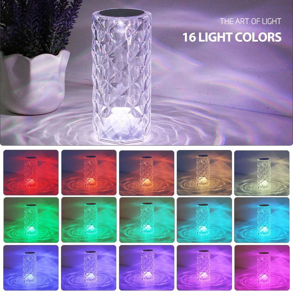 Crystal Table Lamp RGB Color Changing Night Light Remote Romantic LED Rose Diamond Touch Lamps for Living Room Housewarming Gift - Luafo