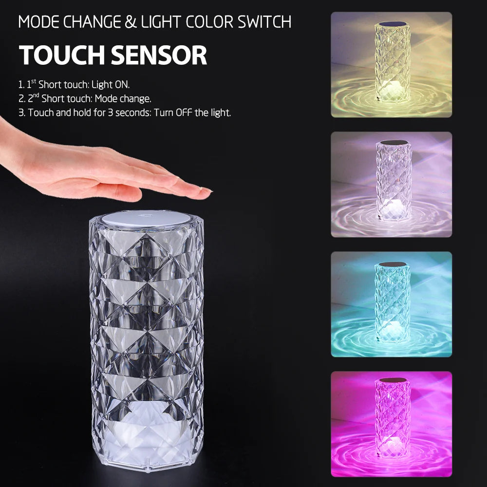 Crystal Table Lamp RGB Color Changing Night Light Remote Romantic LED Rose Diamond Touch Lamps for Living Room Housewarming Gift - Luafo