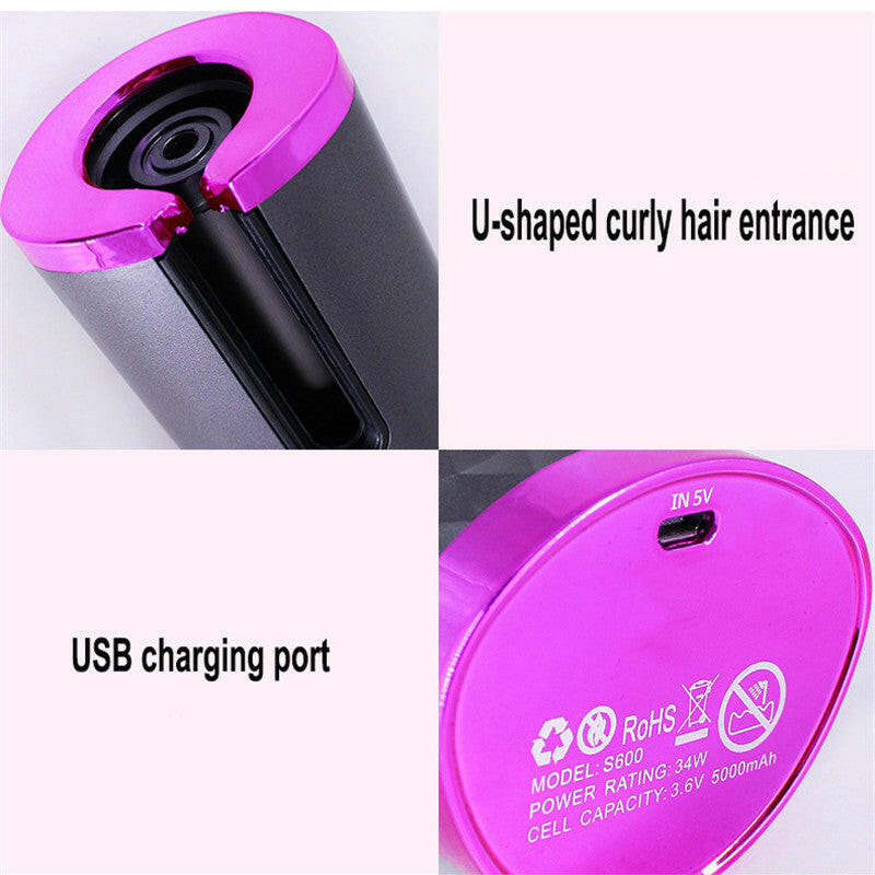 Rechargeable Automatic Hair Curler with LCD Display and Ceramic Rotating Technology - Portable Hair Styling Tool for Women