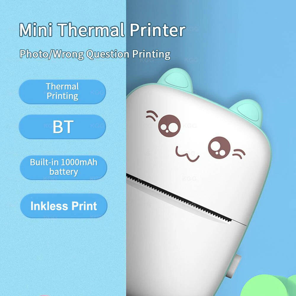 "Portable Mini Thermal Printer with Wireless BT Connectivity and 203Dpi Resolution for Photo, Label, and Memo Printing, Includes USB Cable - Imprimante Portable"