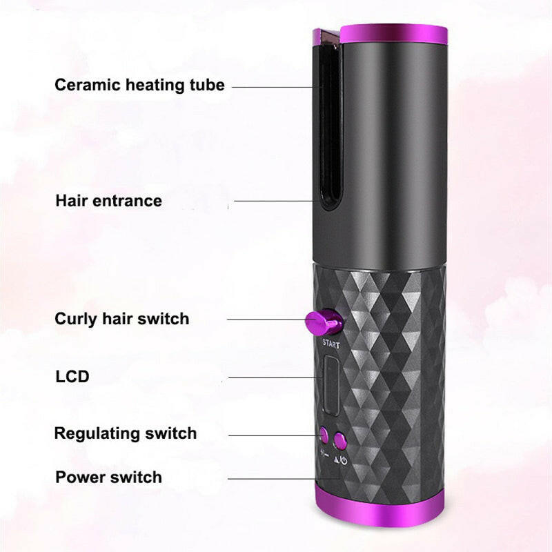 Rechargeable Automatic Hair Curler with LCD Display and Ceramic Rotating Technology - Portable Hair Styling Tool for Women